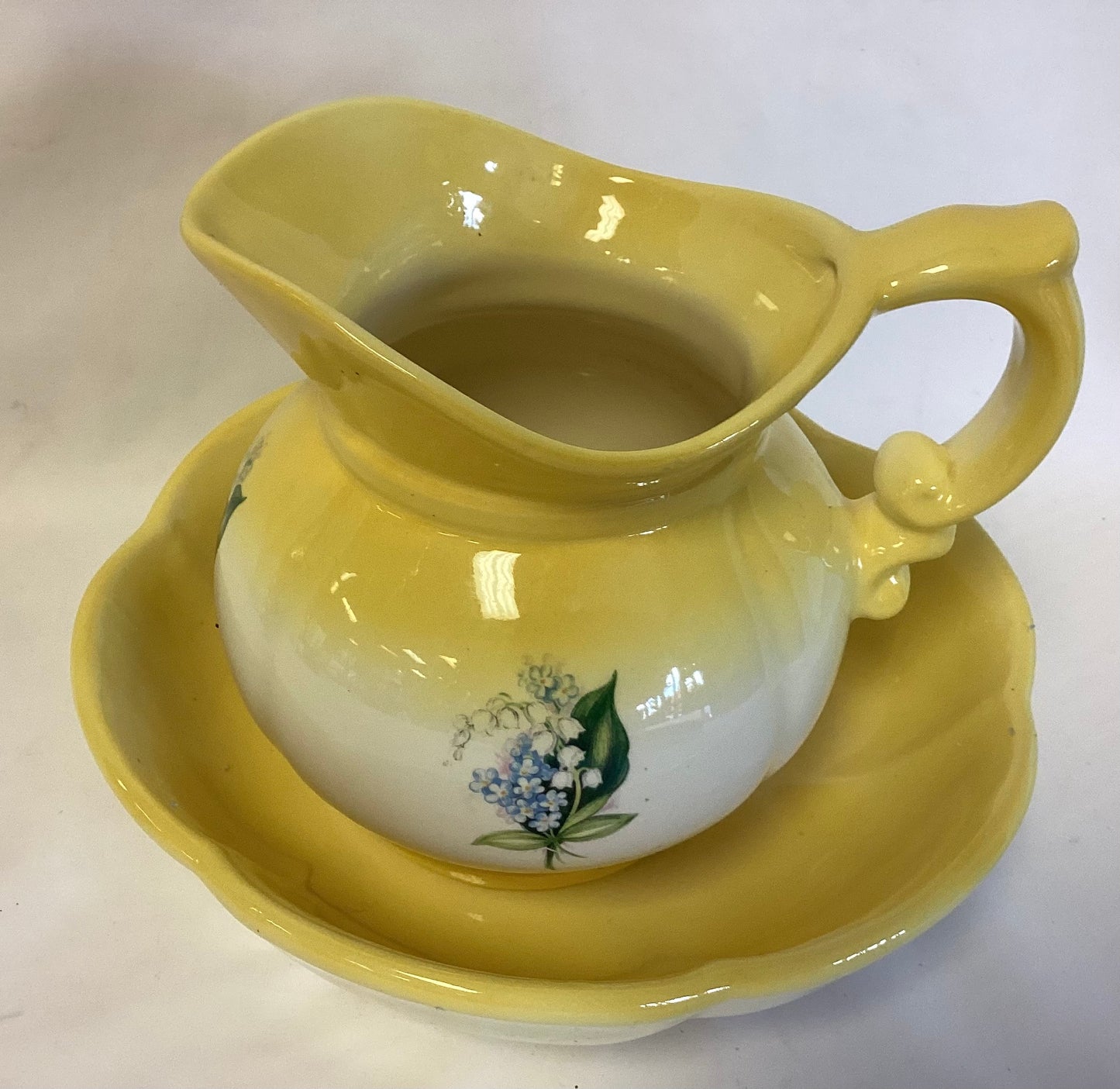 Yellow and White Pitcher & Bowl