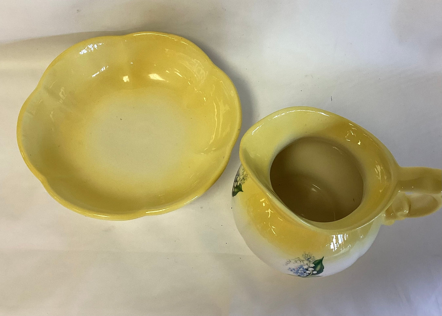 Yellow and White Pitcher & Bowl