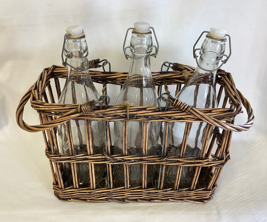 Decorative Wicker  Basket with Three Swing Top Bottles