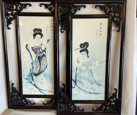 Pair of Framed Asian Ladies