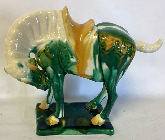 Asian Dynasty Drip Style Glaze Ceramic War Horse