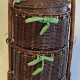 3 Tier Wicker & Bamboo Chinese Wedding Basket w/Handle