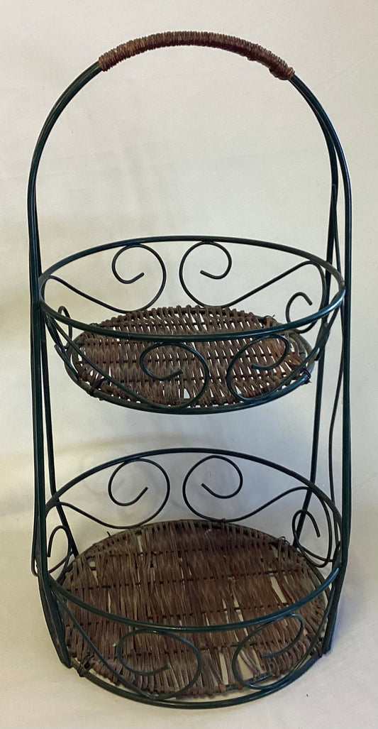 2 Tier Metal and Wicker Basket