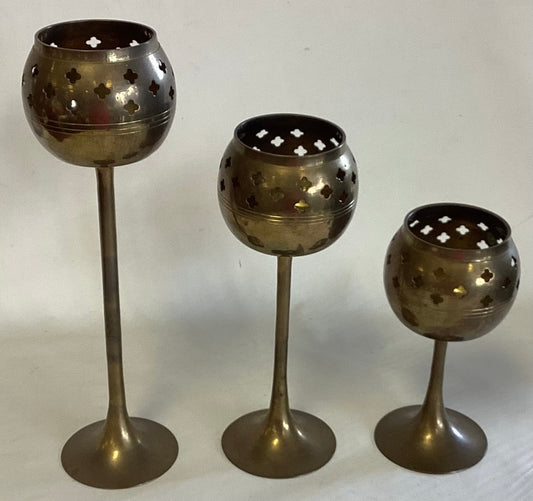 Set of 3 Vintage Brass Tiered Tealight Votives