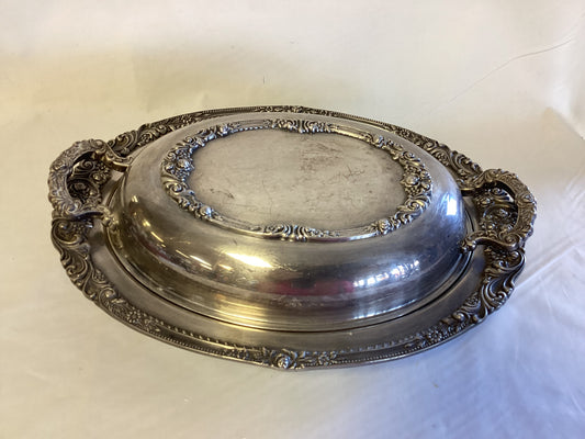 Covered Silver Plated  Serving Dish Floral Design