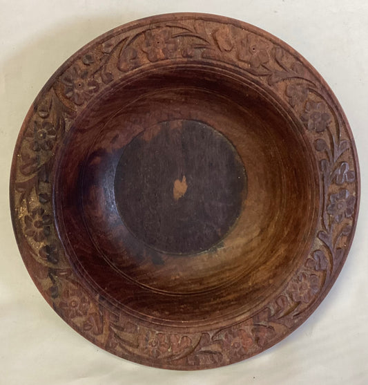 Vintage Wooden Bowl w/Carved Design