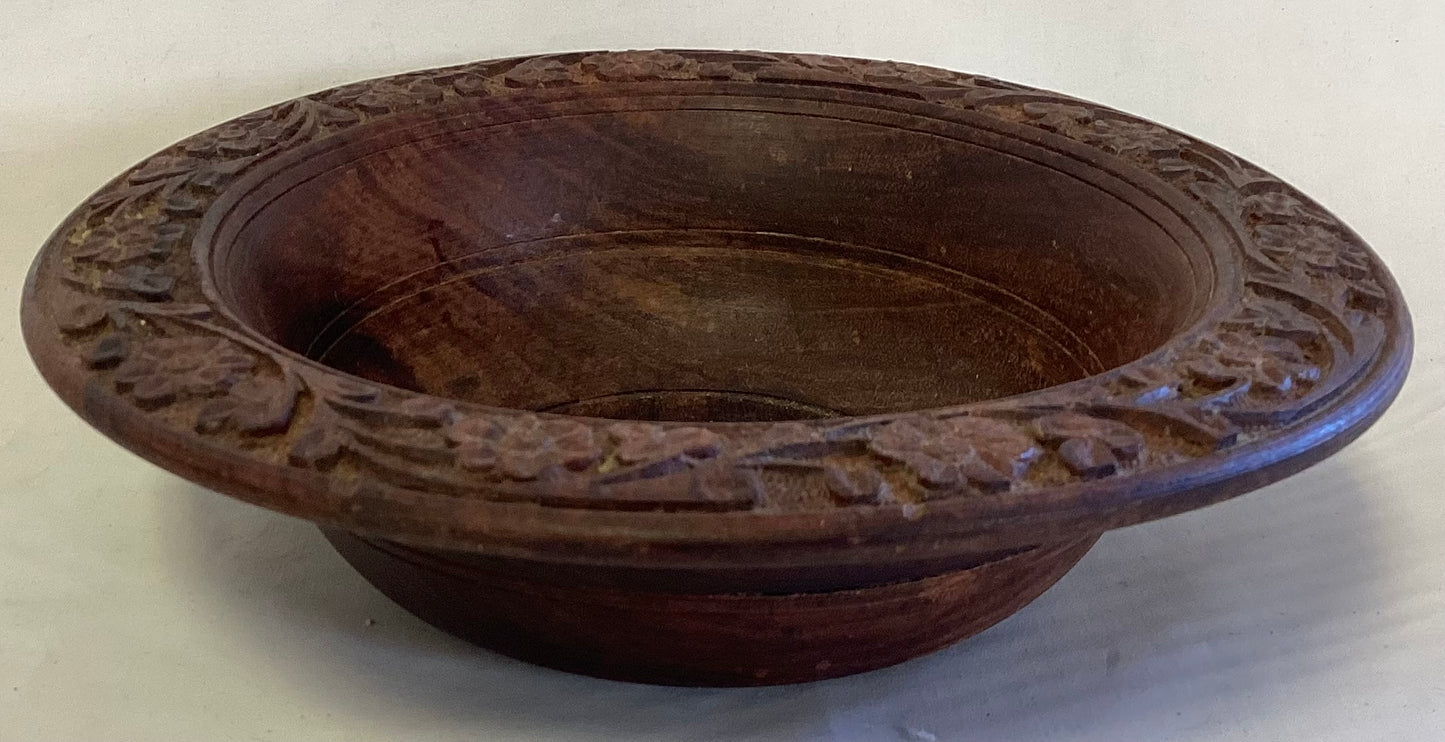 Vintage Wooden Bowl w/Carved Design