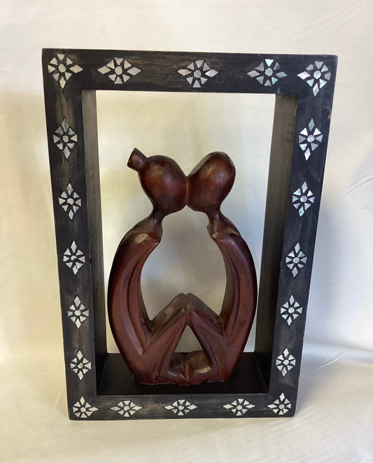 First Kiss Wood Carvingin Mother of Pearl Frame