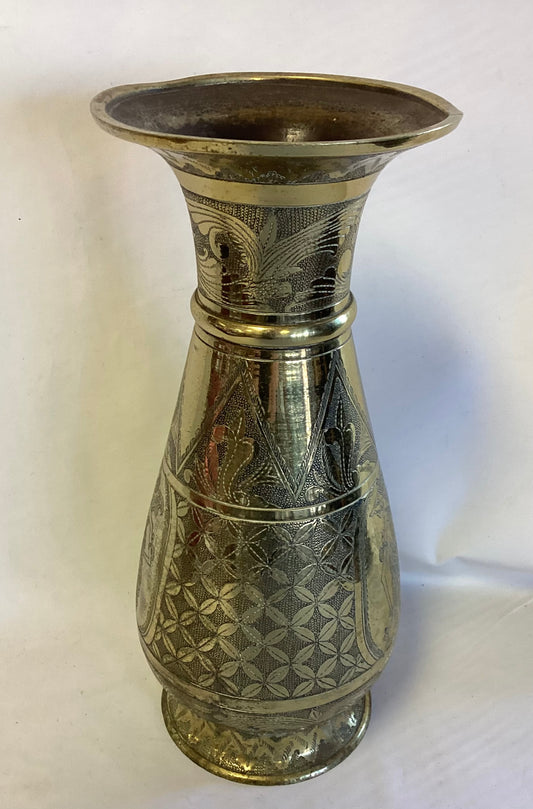 Heavy Brass Vase Etched