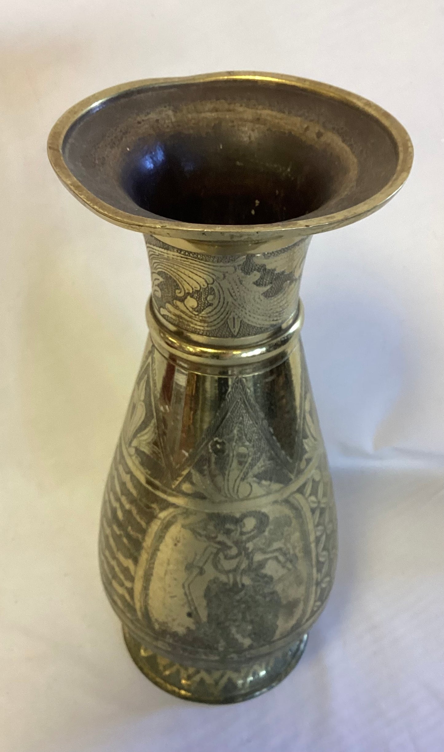 Heavy Brass Vase Etched