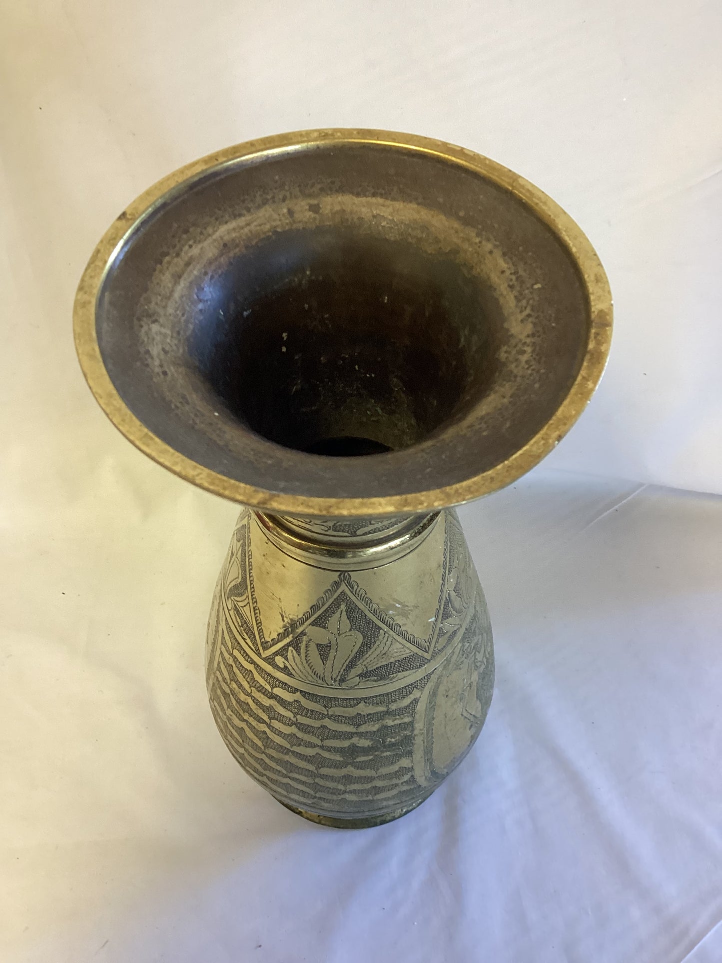 Heavy Brass Vase Etched