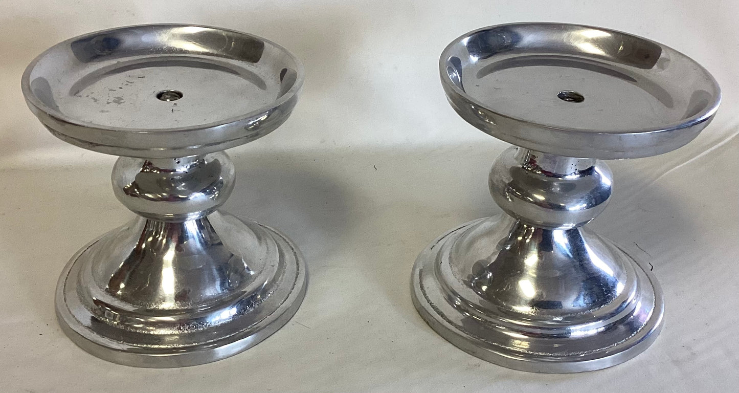 Set ofSilver Pillar Candle Holders