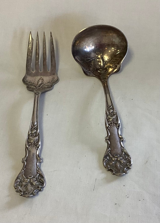 Antique Oak Leaf  Serving Fork & Ladle